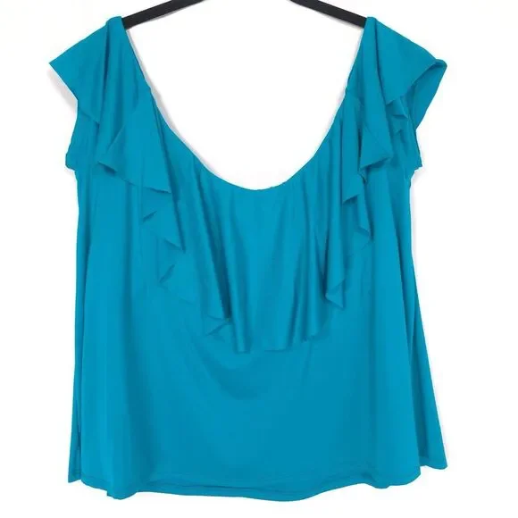NWT TRINA TURK Women’s Size 20 Monaco Off Shoulder Ruffle Tankini Swim Top Blue - Picture 2 of 7